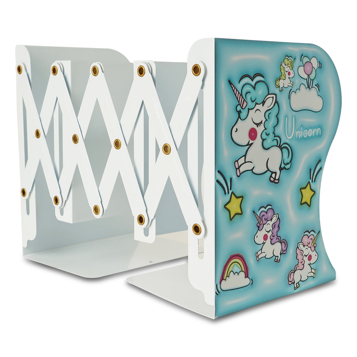 ilearnngrow Foldable Unicorn Expandable Metal Book Shelf Storage Organizer Rack for Kids,Book Shelves for Living Room Study Room,Desktop Bookcases and Shelve (Pack of 1)